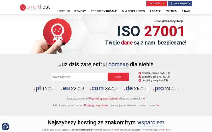 Strona główna Smarthost (smarthost.pl) – zrzut ekranu