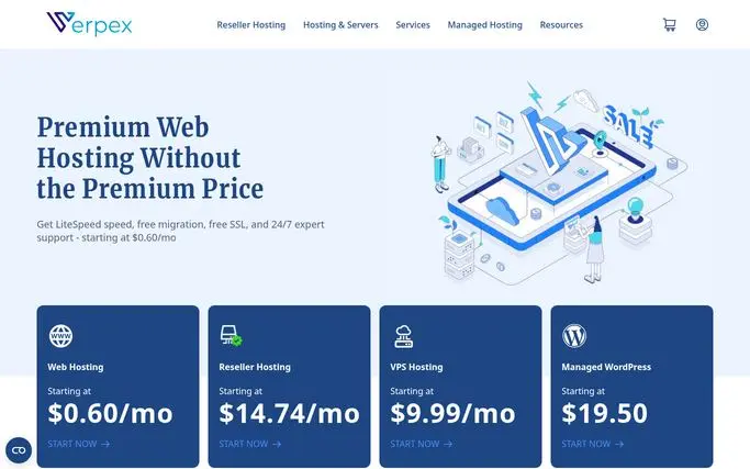 Strona główna Verpex (clients.verpex.com) – zrzut ekranu