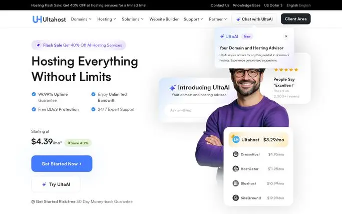 Strona główna Ultahost (ultahost.com) – zrzut ekranu